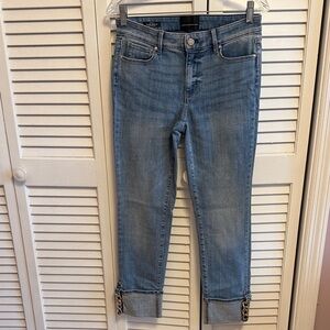 White House Black Market Blue Slim Ankle Jeans with Chain Details